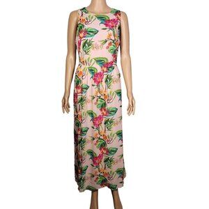 NWT J. Jill Women's High Neckline Floral Tropical Pink Maxi Dress Size M